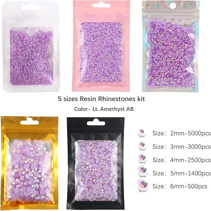 2mm 3mm 4mm 5mm 6mm 5 Packs Chalk White Resin Rhinestone,Flat Back Jelly AB Resin Rhinestones Loose Bling Glitter Diamond Stone for Nails, Tumblers, Mugs, Bottles, Craft Decoration