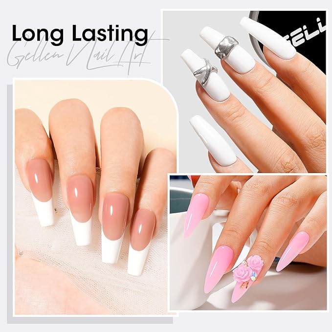 GELLEN Builder Gel Set for Nails,10 In 1 Hard Nail Extension Poly Gel Soak Off UV Polish Set 4 Colors Clear Milky White Classic Pink Nude Apex Sculpting Thickening Nails Salon Home Manicure