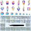 Glass Crystal AB Nail Jewels & Flatback Rhinestones Kit - Multi Shape Nail Gems & Diamonds 3D Charms with Wax Pencil & Tweezers