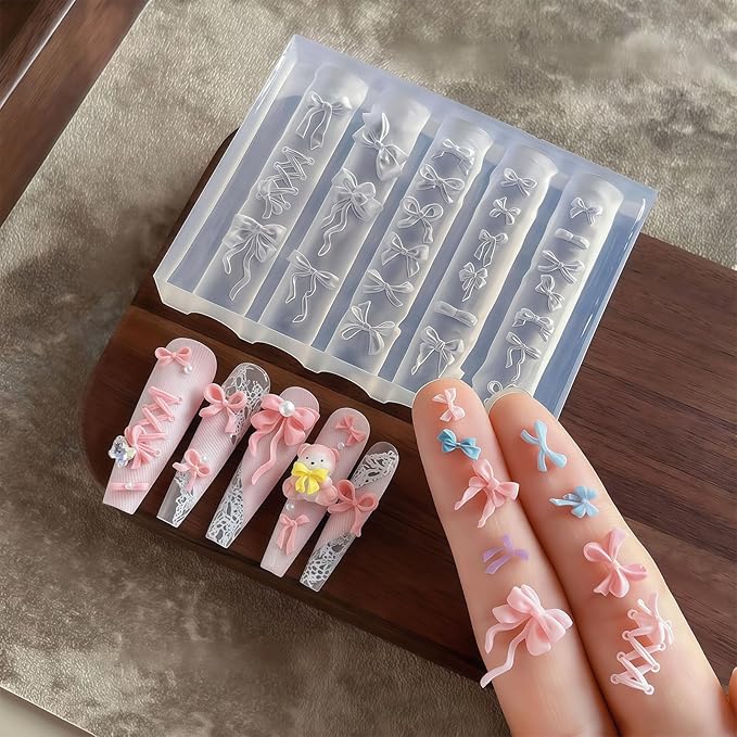 2 Pcs Bow Silicone Nail Art Molds for Women Resin Nail Design