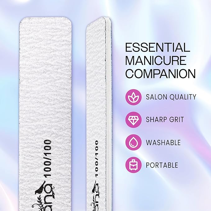 10pcs - PANA Jumbo Double-Sided Emery Nail File for Manicure, Pedicure, Natural, and Acrylic Nails - Zebra (Grit 100/100)