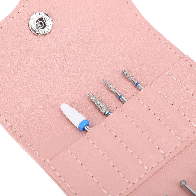 Nail Drill Bits, Nail Drill Bit Holder Organizer, Nail Drill Bits Holder, 16 Holes PU Nail Drill Bits Storage Bag Nail Drill Bits Holder Container with 8pcs Nail Drill Bits