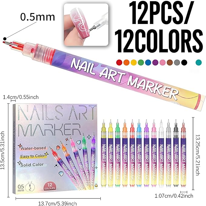 12 Colors Nails Art Pens Set,New Nails Art Markers Polish Pen for 3D Nails Art,Fine Tip Nails Art Pen 0.5mm,DIY Nails Art Marker Drawing Painting Liner Pen,Portable Nails Art Tools (C-3 Sets)