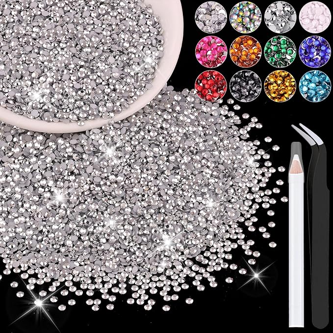 12000PCS 2mm Resin Rhinestones Bulk for Crafting (Silver), Flatback Bedazzling Crystals for Crafts DIY Nail Decoration, Gems Charms for Tumbler Shoes Clothing Fabric with Pickup Pen and Tweezers