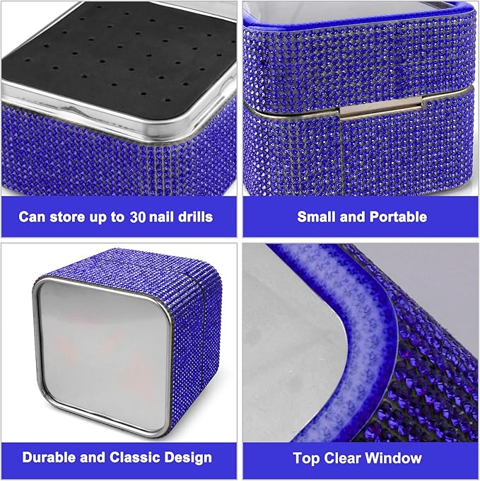 Nail Drill Bits Holder Rhinestone Case Box- 30 Holes Dustproof Portable Storage Box Efile Nail Bits Displayer Organizer Container for Manicure Tools