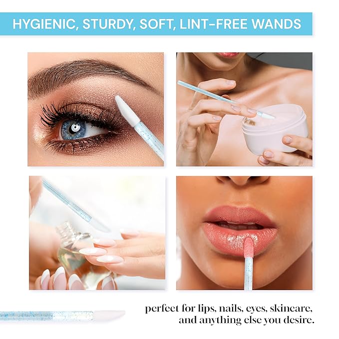 600 Pieces Disposable Lip Applicators – Lint-Free Versatile Doe Foot Makeup Wands for Lip Gloss, Lipstick, Lash Extensions, Beauty Starter Kits Essential (600 Brushes, Blue Crystal)
