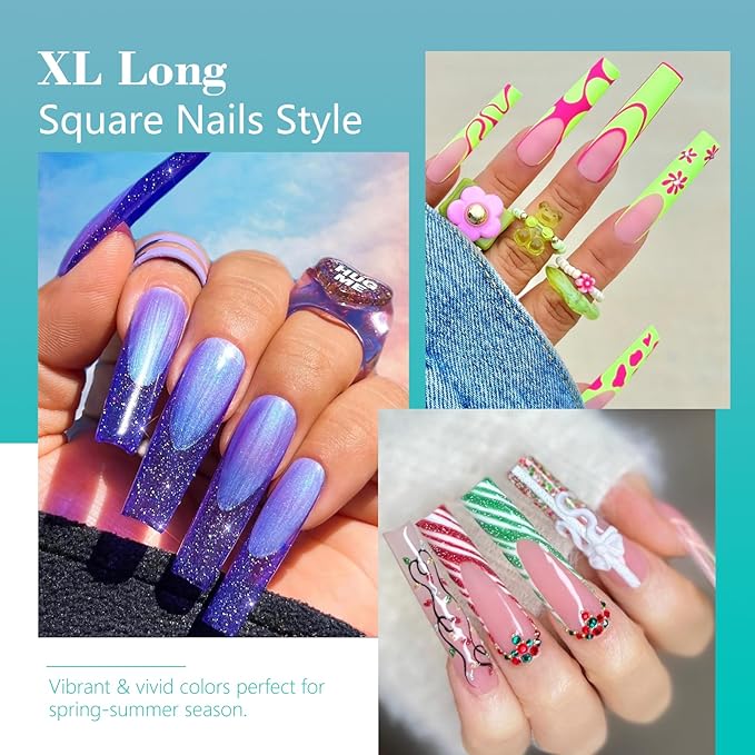 240PCS No C Curve Clear nail tips for Acrylic Nails Professional, XL Extra Long Square Flat, Half Cover Straight Tapered Square French Fake nail tips for Nail Salons Home DIY 12 Sizes