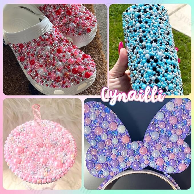 15 Grids Flatback Pearls for Crafting , 3mm-5mm Half Pearl Bedazzling Kit , Colorful Pearls Flatback Beads for DIY Nail Face Eyes Makeup Crafts Tumblers Bottles