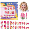 EBANKU 1 Pack Kid Fake Nail Kit, 24 Pieces Strawberries Press on Nails for Kids Almond Press on Nail Short Artificial False Nail Kits for Kids Girls
