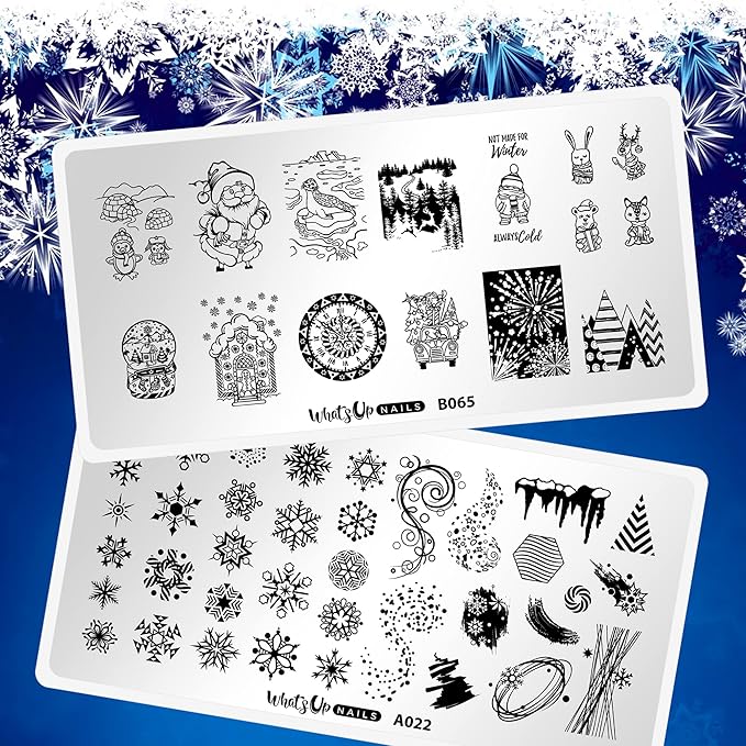 Whats Up Nails - Christmas New Year Winter Nail Stamping Plates (A022, B065) for Nail Art Design