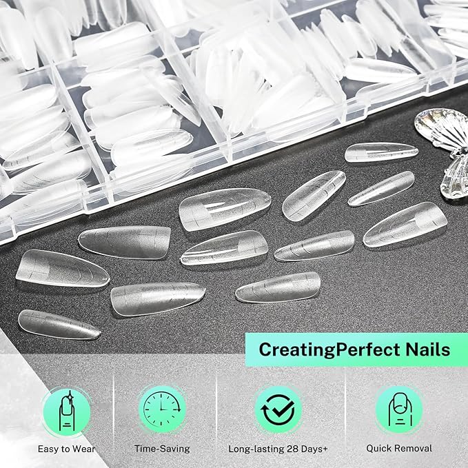 JODSONE Oval Fake Press on Nails Pre-shape Round Gel for Full Cover Acrylic Round Oval Full Nail Tips 12 Sizes 360Pcs for DIY at Home