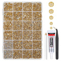 Champagne Golden Crystal Resin Rhinestones w B7000 Glue for Bedazzling Crafting 2mm-6mm Flatback Stones Diamonds Crystals Gems Bedazzler Kit Charms for Nails Face Makeup Tumblers Bottles Crafts
