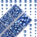 10000Pcs 2-Boxes Mixed Size Hot Fix Round Crystals Gems Glass Stones Hotfix Flat Back Rhinestones with Tweezers and Picking Pencil (Light Blue)