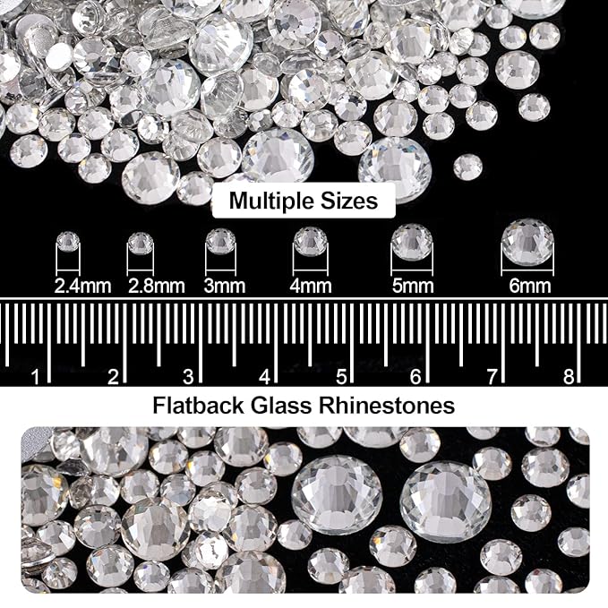4000PCS Flatback Rhinestones and Half Round Pearls Kit #23, Multi Size Glass Clear Crystals, Plastic Flat Back Light Pink AB Dome Bead with Pickup Pencil and Tweezer for Nail Art