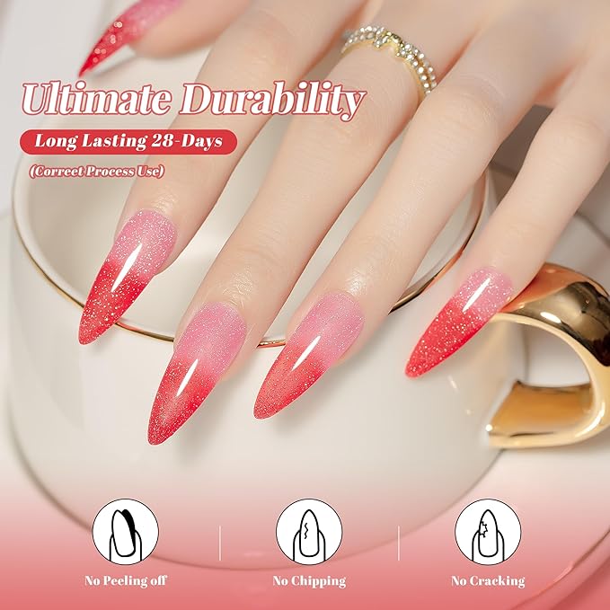 YTD Likomey Color Changing Gel Nail Polish,15ml Reflective Glitter Pink to Red Mood Temperature Change Colors Thermal Ombre Fall Winter Flash Sparkle UV Nail Varnish,HEMA Free TPO Free,WB508
