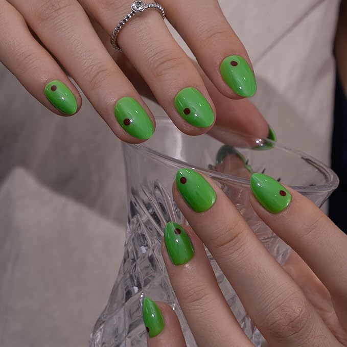 CurvLife Soft Gel Alomond Press On Nails, Long-Lasting Reusable Fake Nails Kit with Glue & Tabs, 30pcs Salon-Quality Stick On Nails for Women At-Home Manicure (Olive Martini)