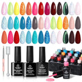 Beetles Gel Nail Polish Set - 20 Colors Gel Polish Pink Blue Green Yellow Pearl Color Gel with Base Glossy & Matte Top Coat Uv DIY Salon Manicure Kit Beach Bash Valentines Nails Gift for Women