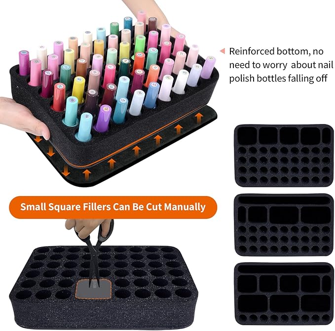 Small Clear Nail Polish Organizer Case Holds 54 Bottles(15ml-0.5fl.oz) Multifunctional Nail Polish Bag, Cosmetic Travel Makeup Bags for Women, Grey