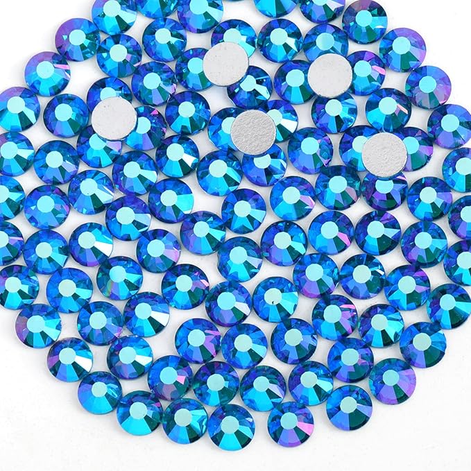 Beadsland 1440pcs Flat Back Crystal Rhinestones Round Gems for Nail Art and Craft Glue Fix, Indicolite AB, SS20, 4.6-4.8mm