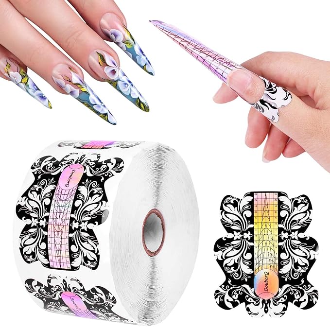 DouborQ 500PCS Acrylic Nail Forms,Nail Extension Tips,Nail Forms for Acrylic Nails,Acrylic Nail UV Gel Nail Forms Guide Stickers Nail Art Equipment for Salon