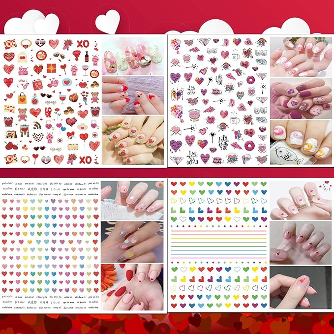 TailaiMei 12 Sheets Valentine's Day Nail Decals Stickers, Self-Adhesive Nail Art Decorations, Design for kiss Love Hug (1080Pcs)