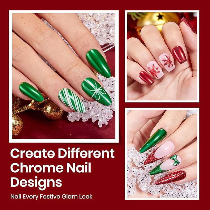 Beetles Gel Top Coat for Chrome Nail Powder, 15ml Chrome Top Coat,15ml Matte Top Coat with Red Green Mirror Chrome Powder Shiny Gloss No Wipe Long Lasting Soak Off Nail Lamp for Nails Art