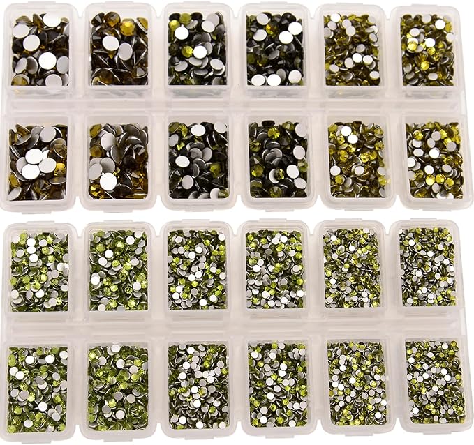 10000 Pieces Rhinestones 6 Sizes Round Crystal Glass Flat Back Rhinestones with 1Tweezers and 1Picking Pen for Nail Art Crafts Clothes Bags DIY (Olivine)