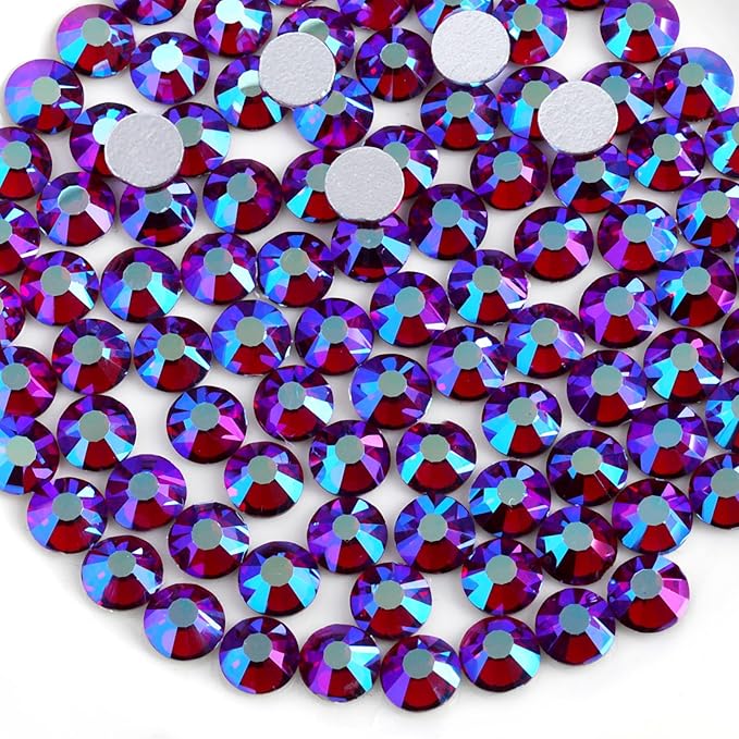 Beadsland 1440pcs Flat Back Crystal Rhinestones Round Gems for Nail Art and Craft Glue Fix, Dark Siam AB, SS12, 3.0-3.2mm