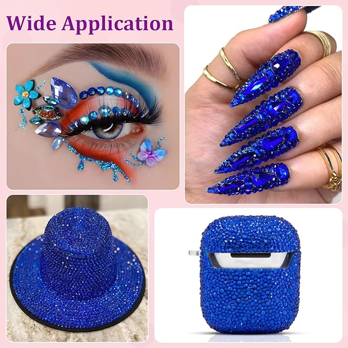 16000Pcs Resin Rhinestones for Crafting, Royal Blue Non Hotfix Flatback Gems, Bedazzling Crystal with 3Pcs 10ml B7000 Jewelry Glue for DIY Crafts Clothing Tumblers Shoes Fabric Nail Art