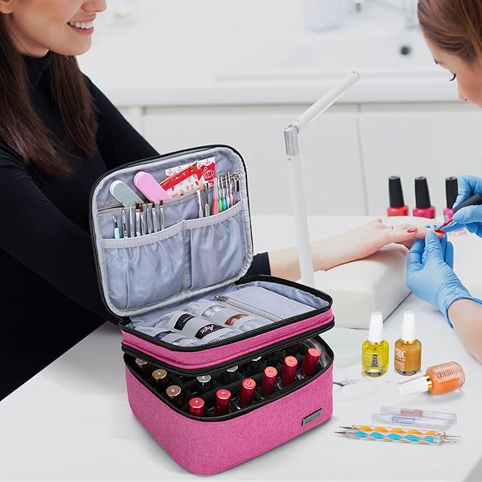 LUXJA Nail Polish Carrying Case - Holds 20 Bottles (15ml - 0.5 fl.oz), Portable Organizer Bag for Nail Polish and Manicure Set, Pink