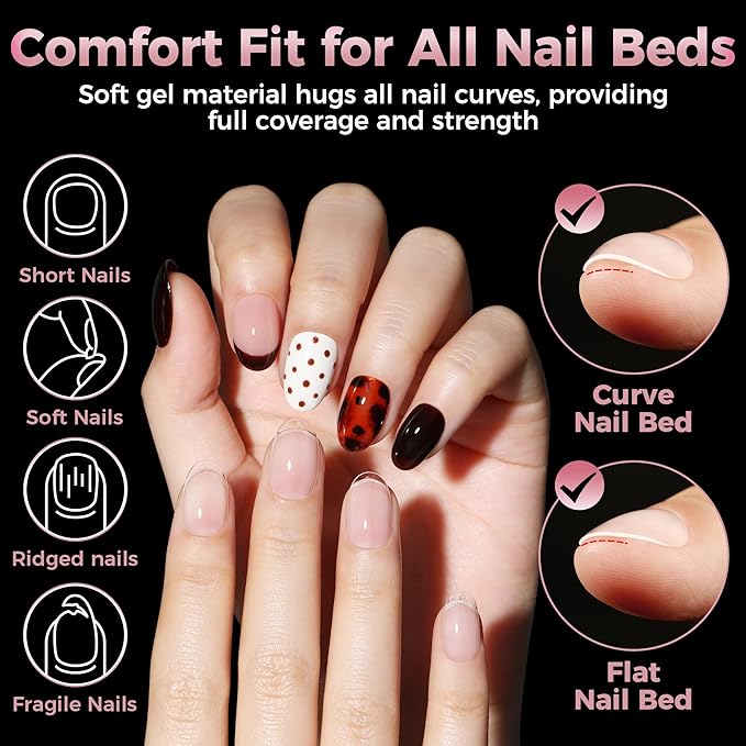 Short Oval Round Nail Tips - 240 Pcs Half Matte Clear Gel Acrylic Nail Tips Full Cover Soft Gel Short Oval Press On Nails Pre-Shaped For Nail Extension Art DIY Salon 12 Sizes