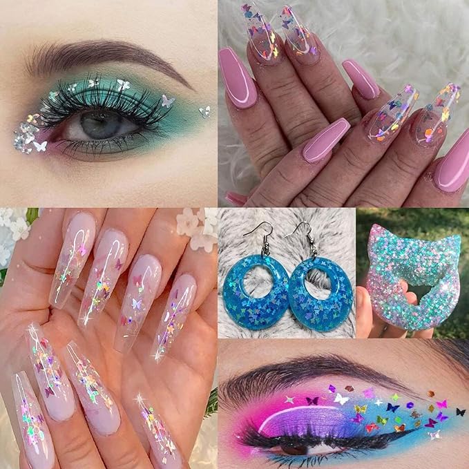 80g Butterfly Chunky Glitter Resin Mylar Flakes Holographic Butterflies Glitters Crafts Sequins Accessories for Resins Makeup Acrylic Nails