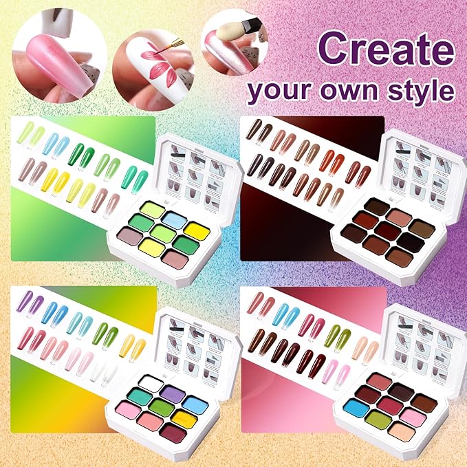 Gradient Painting Gel Set, 6*Plates Ombre Gel Nail Polish Pigment Pat Nails,Long-lasting Silky Texture Highly Saturated French Manicure Soak of UV/Led Home Salon DIY Nail Art G+R+M+A12
