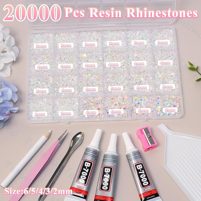20000Pcs Transparent AB Flatback Resin Rhinestones for Bedazzling, Mix Sizes Crystal Rhinestones Gems, Transparent Gems Bedazzling for Crafting, Flatback Rhinestone for DIY Face Makeup Crafts