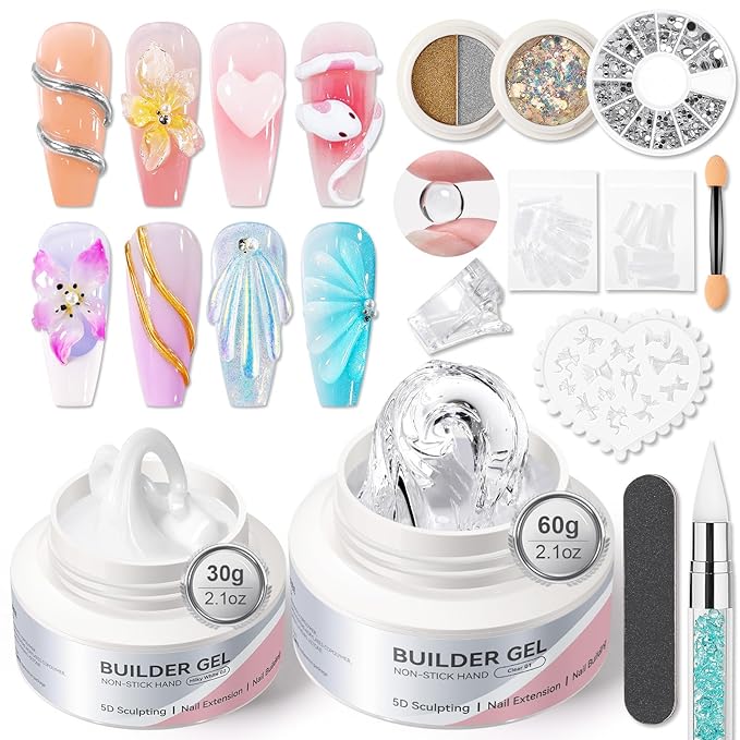BORN PRETTY Builder Gel for Nails,Clear & White 3D Sculpting Hard Gel for Nail Art Non-Stick Hand for Nail Modeling, Sculpture, Nails Extension U V Manicure DIY At Home
