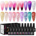 MEET ACROSS Color Changing Rubber Base Builder Gel Polish Nude Pink Purple Mood Temperature Change Nail Polish + Jelly Glitter Gel Nail Polish, Base Color Gel Polish Set 18pcs*7ml