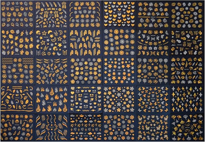 60 Sheets Gold Nail Stickers for Nail Art with Tweezers Gold Flower Star Moon Nail Art Decals 3D Self-Adhesive French Nail Art Supplies Nail Design Decals for Women Manicure