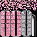 4000PCS Flatback Rhinestones and Half Round Pearls Kit #23, Multi Size Glass Clear Crystals, Plastic Flat Back Light Pink AB Dome Bead with Pickup Pencil and Tweezer for Nail Art