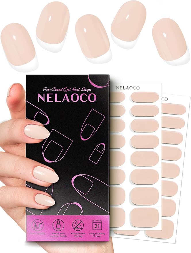 Nail Polish Strips – 32PCS UV Free Salon Quality Wraps, Long Lasting Gel Nail Stickers for Women (Vanilla White)
