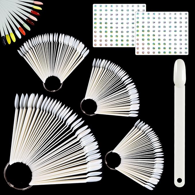 Allstarry 200 Pcs Natural Nail Swatch Sticks with Ring and Numbered Tips Roundhead Shaped Nail Art Polish Display Tips, False Nail Sample Sticks, Sacks of Nail Practice-Tips for Manicure
