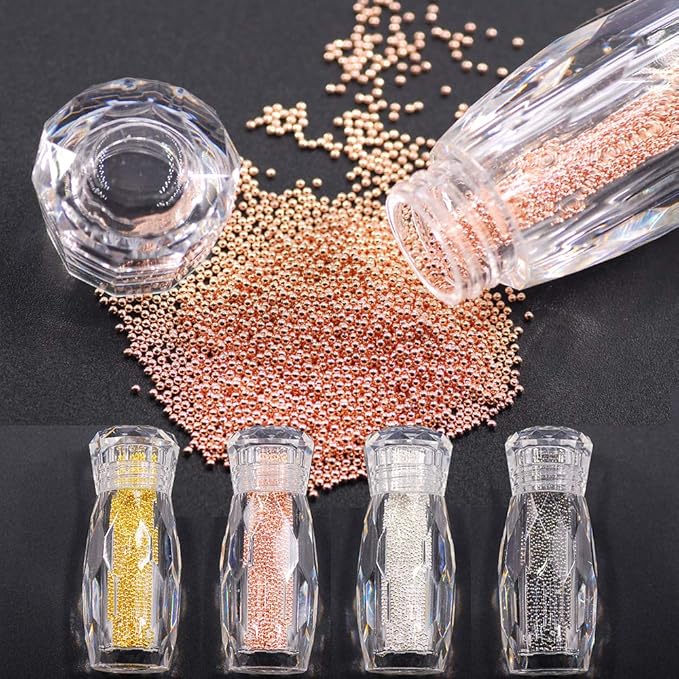 0.8MM Metallic Caviar Nail Beads The Shape Of Round For Nail Art Decoration 3D Metal Nail Ball Set Of 4