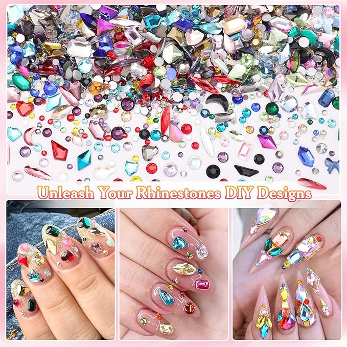 7680Pcs Crystal Nail Rhinestones, 24 Styles Rhinestones for Crafting, Multi Shapes Size Colors Flatback Rhinestone Bedazzled Gems for Nails Face Eyes Makeup Crafts Clothes Tumbler
