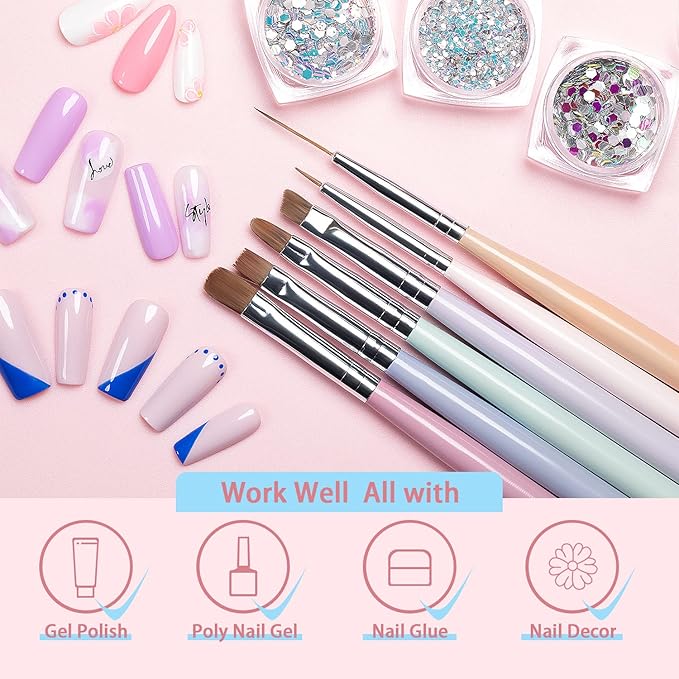 RARJSM Nail Art Gel Liner 12 Color Painted Gel Nail Polish Set and 6pcs Nail Brushes Set with Pen Holder Dotting Painting Design Tools