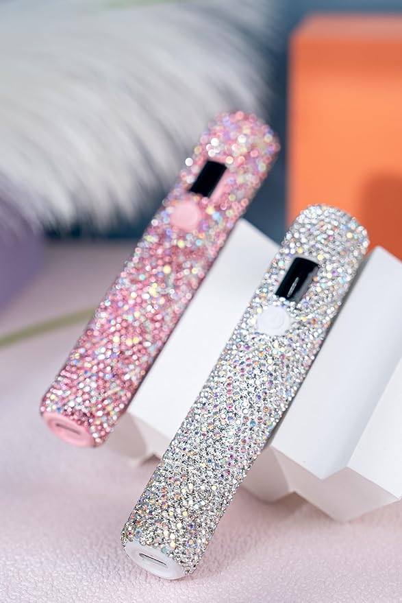 Handheld UV Light with Sparkly Rhinestones, 3W Portable LED Nail Lamp, Wireless Rechargeable USB Nail Dryer with Silicone Stamper Display Screen for Fast Curing Home DIY Manicure White