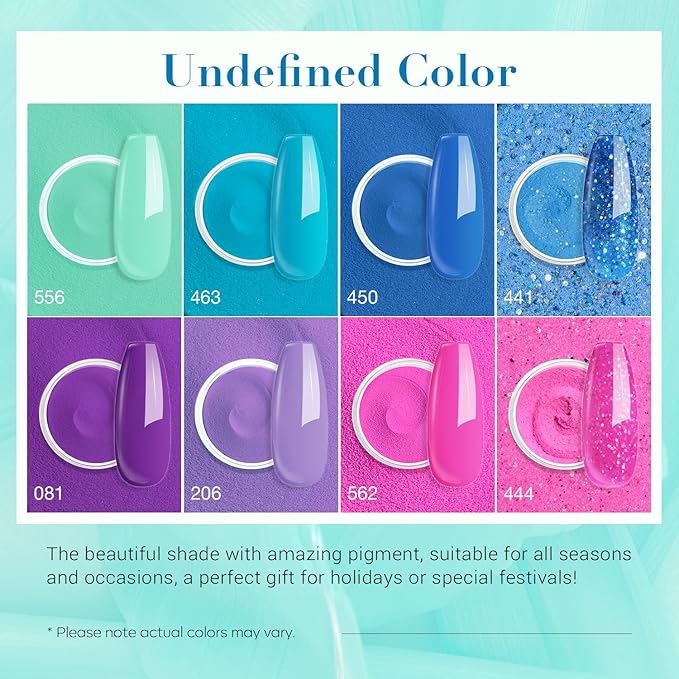 AZUREBEAUTY Dip Nail Powder Starter Kit with Matte Coat, 8 Colors Hot Pink Blue Purple Glitter Spring Dipping Powder Liquid Set with Base/Top Coat Activator 10 Nail Sticks for French Manicure