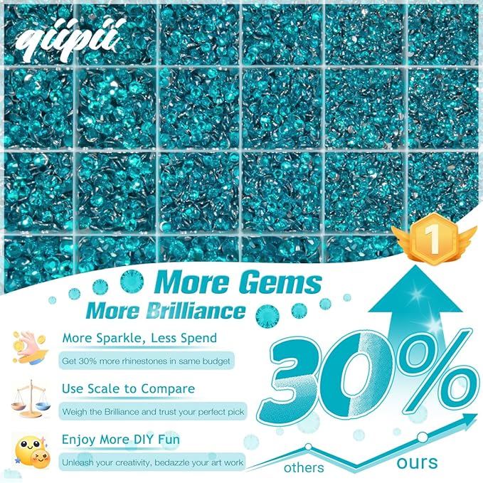 Teal Blue Crystal Resin Rhinestones w B7000 Glue for Bedazzling Crafting 2-6mm Flatback Stones Gems Turquoise Diamonds Crystals Bedazzler Kit for Nails Face Eyes Makeup Tumblers Bottles Crafts