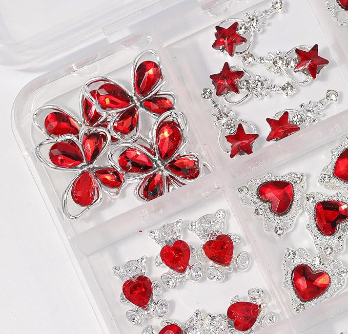 60 Pcs Heart Nail Charms, Rhinestone Red Butterflies Nail Art Gems, Star Heart Butterfly Charms Decorations Sailor Moon Acrylic Nail Accessories for Women DIY Crafts 2