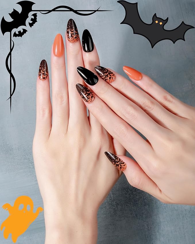 20pcs Halloween Semi Cured Gel Nail Strips - Salon Quality DIY Wraps,UV Needed