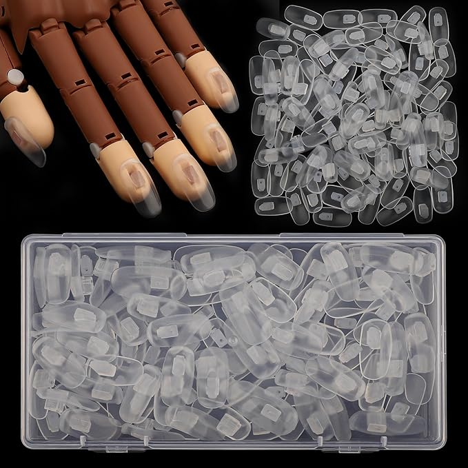 100PCS Replacement Nail Tips for Acrylic Nails Practice Hand, Clear Fake Nails with box for Nail Hand Practice