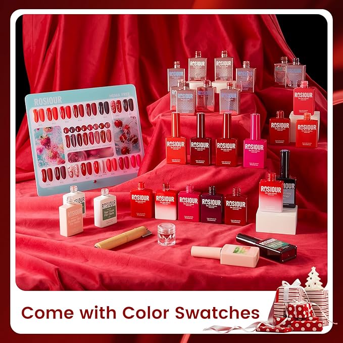 Hema Tpo Free Fall Winter Gel Nail Polish Set - 30Pcs 18ML Red Cat Eye Burgundy Glitter Gel Polish Set with Matte & Glossy Base Top Coat, Primer, Blooming Builder for Women Girls DIY Manicure Gift